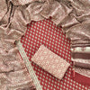 Terracotta Red & Cream Geometric Jaal Cotton Unstitched Suit Set