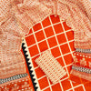 Tangerine Orange Grid Check & Geometric Band Cotton Unstitched Suit Set