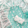 Seafoam Turquoise & Off-White Paisley Floral Hand-Block Printed Pure Cotton Unstitched Suit Set