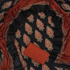 Charcoal Black & Rust Red Paisley Leaf Hand-Block Printed Cotton Unstitched Suit Set with Cotton Malmal Dupatta