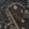 Charcoal Black & Gold Peacock Paisley Medallion Hand-Block Printed Cotton Unstitched Suit Set with Cotton Malmal Dupatta