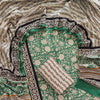 Emerald Green & Off-White Floral Medallion Jaal Hand-Block Printed Cotton Unstitched Suit Set with Cotton Malmal Dupatta