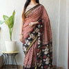 Handcrafted Brick Red & Off-White Leheriya Zig-Zag Block Printed Maheshwari Silk Cotton Saree with Woven Zari Border