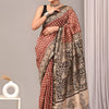 Handcrafted Sea Green & Mustard Yellow Paisley Block Printed Maheshwari Silk Cotton Saree with Woven Zari Border