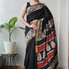 Handcrafted Jet Black & Madder Red Paisley Block Printed Maheshwari Silk Cotton Saree with Woven Zari Border