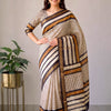 Handcrafted Off-White & Rust Red Striped Block Printed Maheshwari Silk Cotton Saree with Woven Zari Border (Copy)