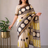 Handcrafted Off-White, Olive Yellow & Black Block Printed Maheshwari Silk Cotton Saree with Woven Zari Border