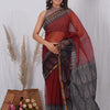 Handwoven Red Bagru Print Kota Doria Saree - Naturally Dyed & Artisanal