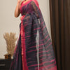 Handwoven Red Bagru Print Kota Doria Saree - Naturally Dyed & Artisanal