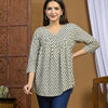 Stylish Printed Cotton Short Top with V-Neck and 3/4th Sleeves