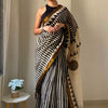 Handcrafted Black & Off-White Striped Maheshwari Silk Cotton Saree with Woven Zari Border