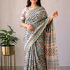 Handcrafted Off-White & Black Zig-Zag Maheshwari Silk Cotton Saree with Woven Zari Border