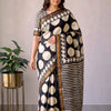 Handcrafted Black & Off-White Polka Dot Maheshwari Silk Cotton Saree with Woven Zari Border