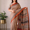 Handcrafted Beige & Rust Red Hand-Block Printed Maheshwari Silk Cotton Saree with Woven Zari Border