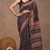 Handcrafted Midnight Black & Rust Red Hand-Block Printed Maheshwari Silk Cotton Saree with Woven Zari Border