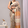 Handcrafted Sky Blue & Mustard Floral Hand-Block Printed Maheshwari Silk Cotton Saree with Woven Zari Border