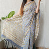 Handcrafted Powder Blue & Mustard Yellow Floral Block Printed Maheshwari Silk Cotton Saree with Woven Zari Border