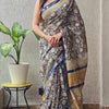 Handcrafted Cream & Charcoal Black Pinstripe Maheshwari Silk Cotton Saree with Floral Tree Pallu & Woven Zari Border (Copy)