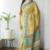 Handcrafted Mustard Yellow & Emerald Green Paisley Block Printed Maheshwari Silk Cotton Saree with Woven Zari Border