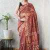 Handcrafted Terracotta Rust Polka Dot & Elephant Motif Maheshwari Silk Cotton Saree with Woven Zari Border