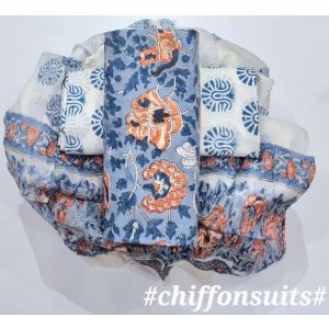 Premium Quality Hand Block Printed Cotton Dress Material with Chiffon Dupatta - KC011128