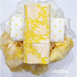 Premium Quality Hand Block Printed Cotton Dress Material with Chiffon Dupatta - KC011133