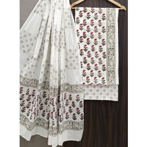Premium Quality Hand Block Printed Cotton Dress Material with Cotton Dupatta - KC021413