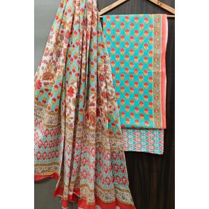 Premium Quality Hand Block Printed Cotton Dress Material with Cotton Dupatta - KC021415