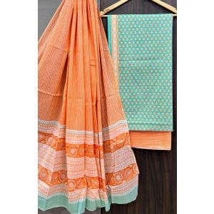 Premium Quality Hand Block Printed Cotton Dress Material with Cotton Dupatta - KC021419