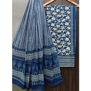 Premium Quality Hand Block Printed Cotton Dress Material with Cotton Dupatta - KC021457