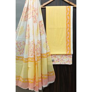Premium Quality Hand Block Printed Cotton Dress Material with Cotton Dupatta - KC021463