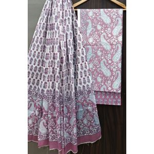Premium Quality Hand Block Printed Cotton Dress Material with Cotton Dupatta - KC021469