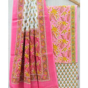 Jaipuri Print Pure Cotton Dress Material with Malmal Cotton Dupatta - KC021614