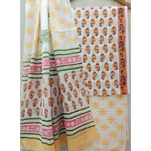 Jaipuri Print Pure Cotton Dress Material with Malmal Cotton Dupatta - KC021645