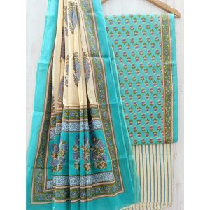 Jaipuri Print Pure Cotton Dress Material with Malmal Cotton Dupatta - KC021661