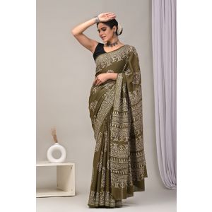 Beautiful Hand Block Printed Malmal Cotton Saree - KC100583