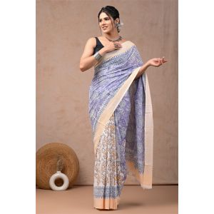 Beautiful Hand Block Printed Malmal Cotton Saree - KC100596