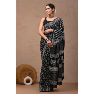 Beautiful Hand Block Printed Malmal Cotton Saree - KC100601