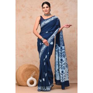 Beautiful Hand Block Printed Malmal Cotton Saree - KC100603