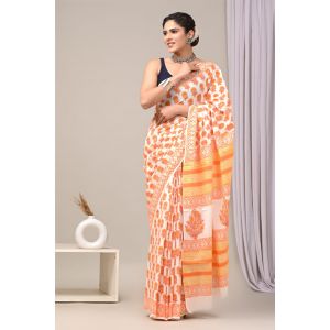 Beautiful Hand Block Printed Malmal Cotton Saree - KC100606