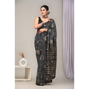 Beautiful Hand Block Printed Malmal Cotton Saree - KC100608