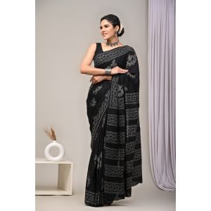 Beautiful Hand Block Printed Malmal Cotton Saree - KC100610