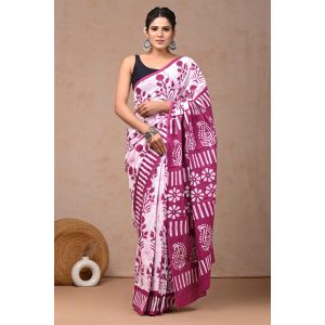 Beautiful Hand Block Printed Malmal Cotton Saree - KC100616