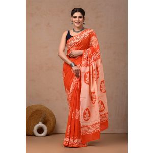 Beautiful Hand Block Printed Malmal Cotton Saree - KC100617