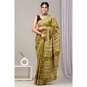 Beautiful Hand Block Printed Malmal Cotton Saree - KC100620