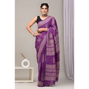 Beautiful Hand Block Printed Malmal Cotton Saree - KC100622