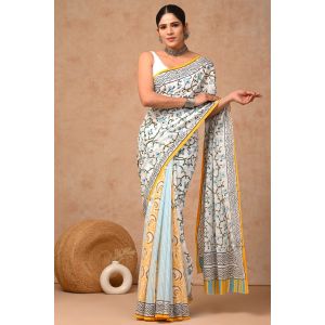 Beautiful Hand Block Printed Malmal Cotton Saree - KC100630