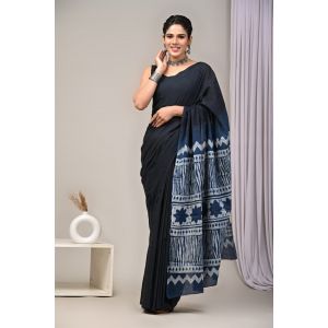 Beautiful Hand Block Printed Malmal Cotton Saree - KC100632