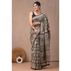 Beautiful Hand Block Printed Malmal Cotton Saree - KC100635