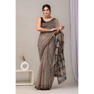 Beauitul Premium Quality Hand Block Printed Kota Doria Saree - KC150226